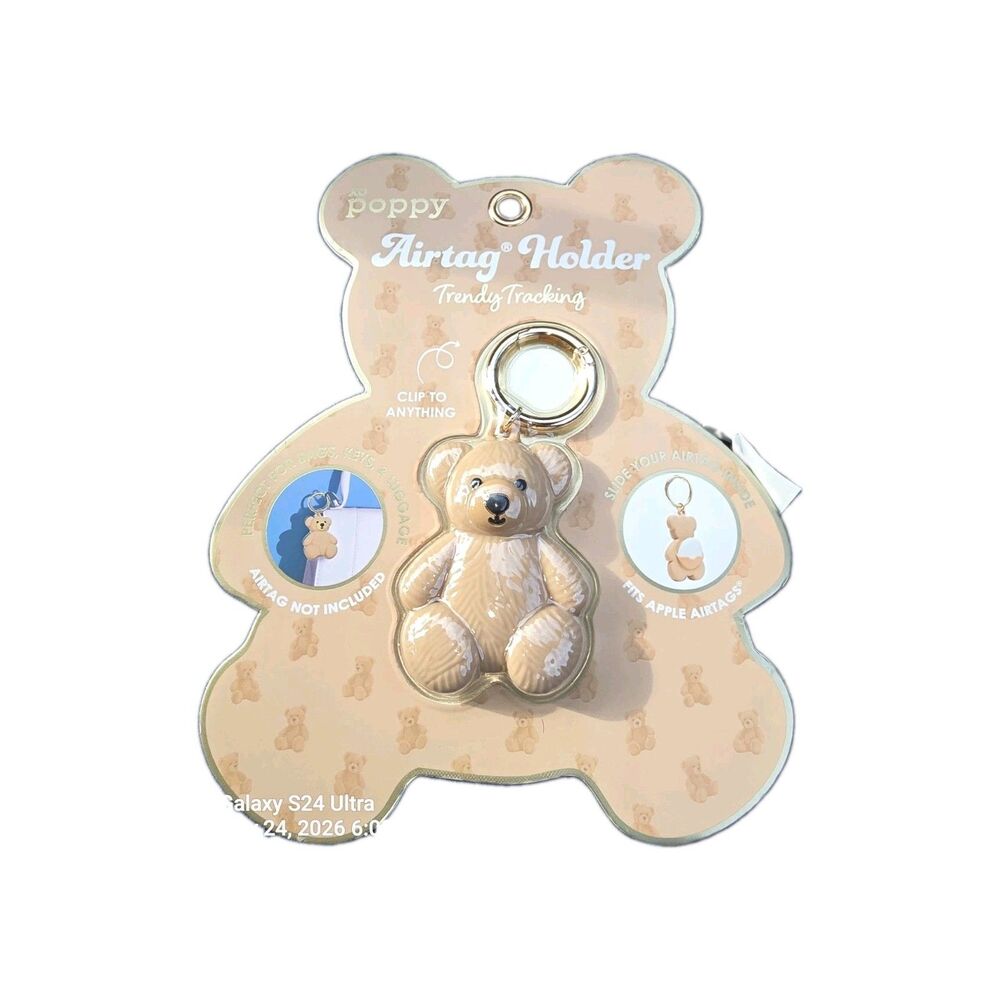 NWT XO Poppy Teddy Bear AirTag Holder Case Keychain Bag Charm Trendy Tracking